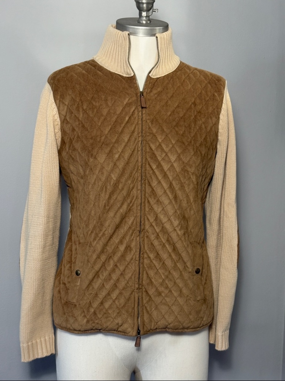 Lauren Ralph Lauren Size Medium Petite Cream Tan Quilted Jacket